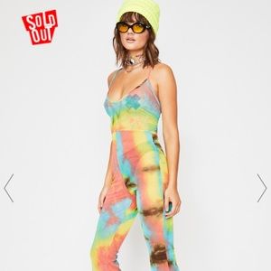 NWOT! Rainbow Tie Dye Lace Up Jumpsuit